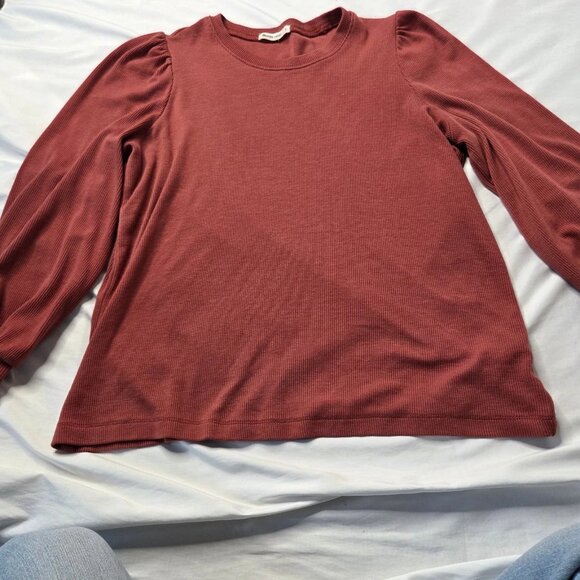 Marine Layer Women's Size Small Puff Sleeve Ribbed Shirt - Picture 2 of 7